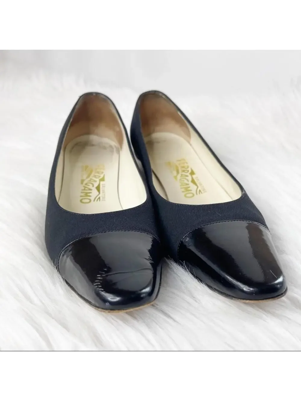 Salvatore Ferragamo Black Cap-Toe Heels 6.5 B